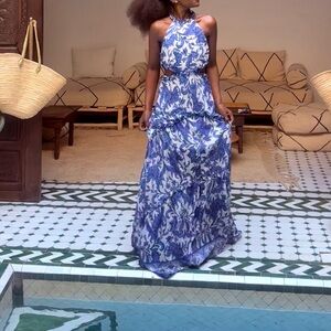 LACE the Label Blue Floral Ruffled Cut Out Maxi Dress Vacation size S Preloved